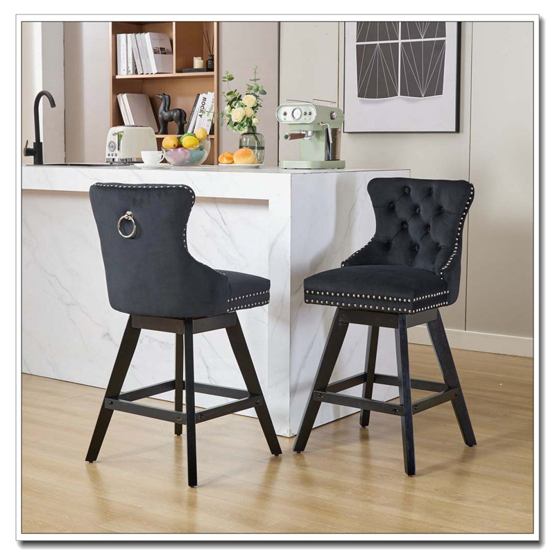 Tabourets de bar pivotants en velours capitonné, chaises de bar et tabourets de bar, Noir
