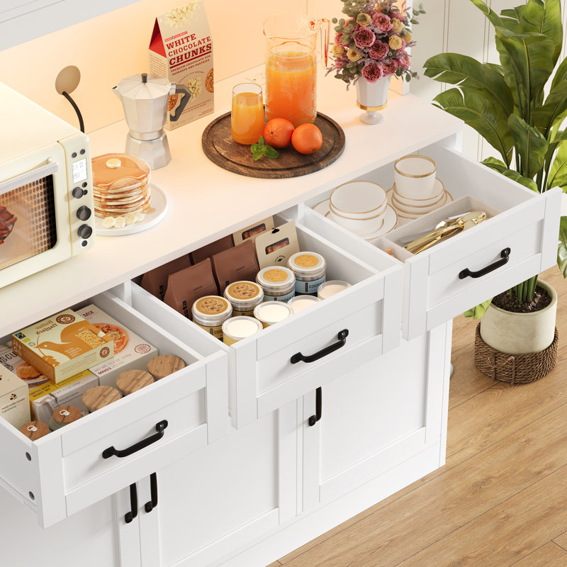 Garde-manger de 71,6 po de hauteur avec lumières DEL, grand rangement pour huche de cuisine avec tablette à micro-ondes et station de charge