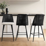 Briahnna 27" Upholstered Boucle Rattan Full Back Counter Stool Set of 3