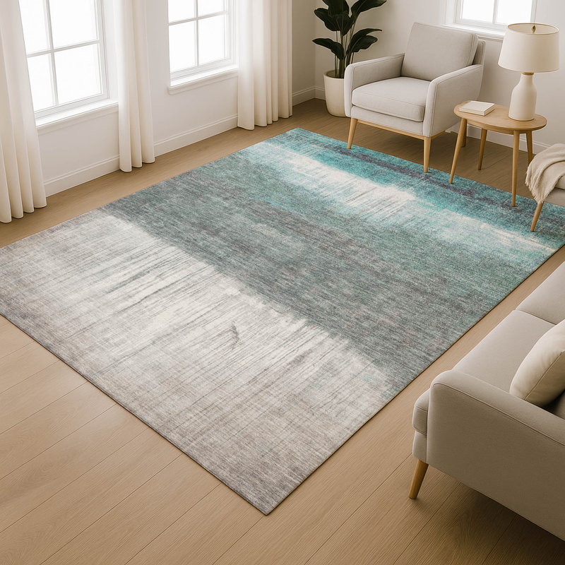 Premium Machine Washable Mayfield Abstract Rug, Teal, 5' x 7'6"