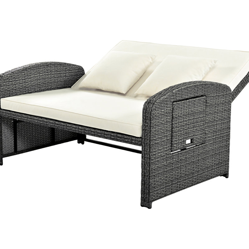 White Pe Reclining With Adjustable Back And Storage Function - Outdoor 2 Daybed - Fabric Lounge,, White