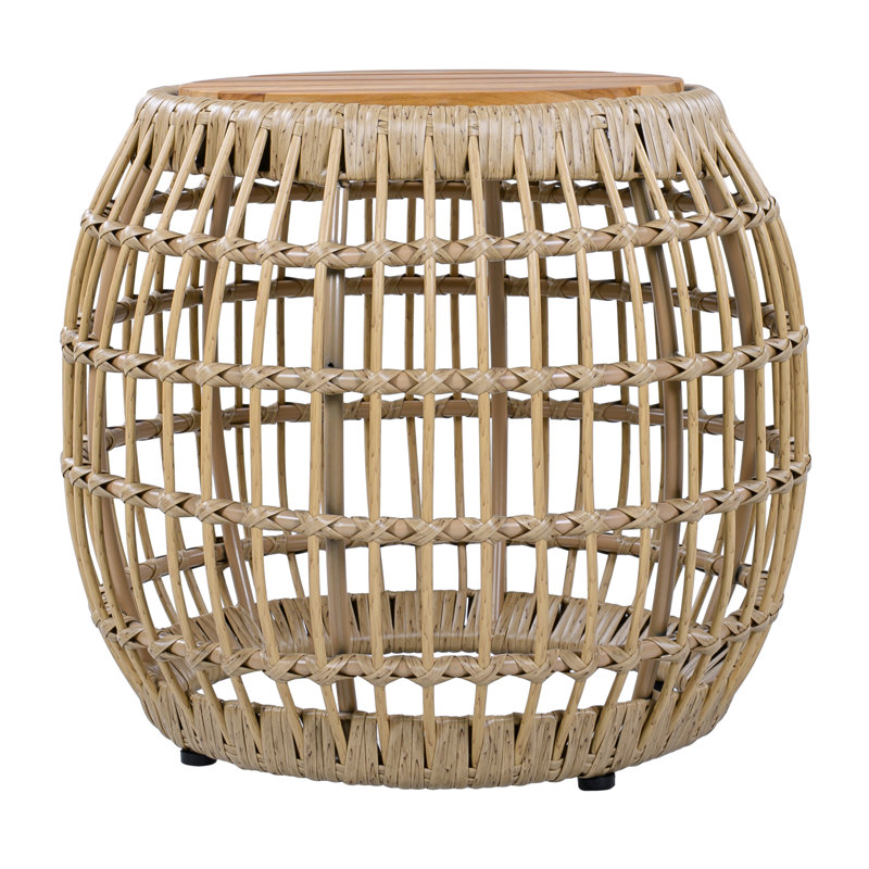 Ayres Outdoor Acacia Wood Side Table with Handwoven Wicker Base