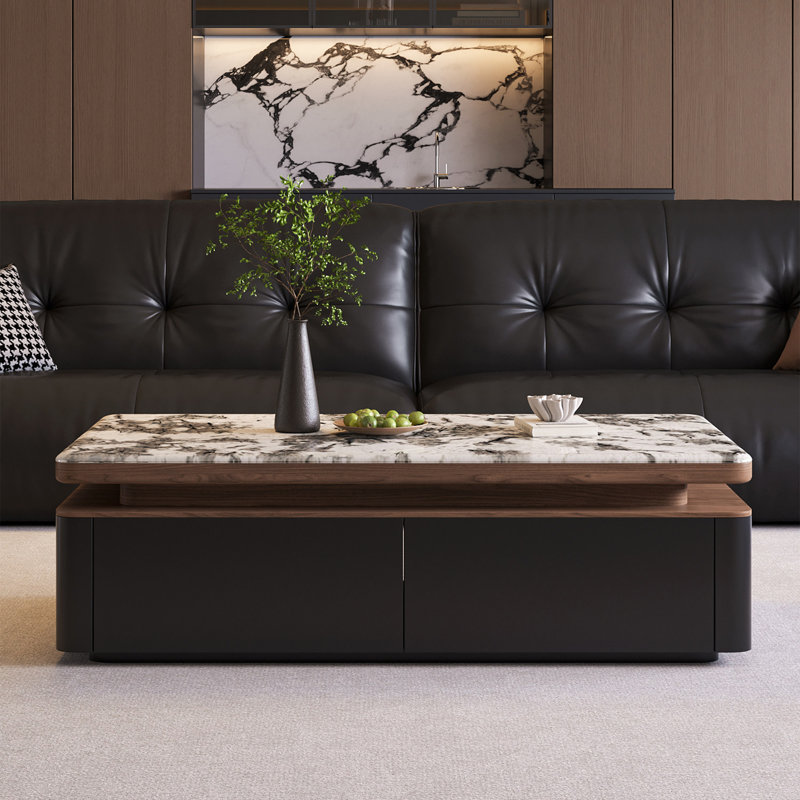 Microcrystalline stone storage coffee table, 15.2" H x 47.2" W x 23.6" D