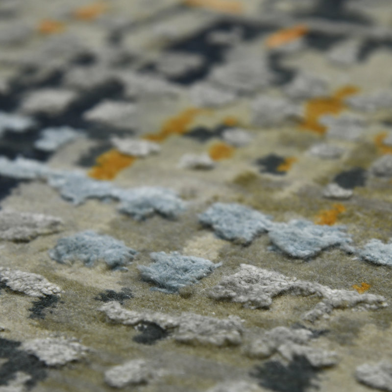 Gray Abstract Hand-Knotted Wool and Silk 9'x12' Rug