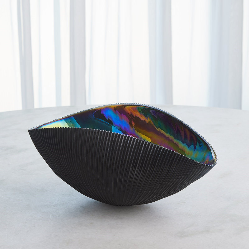 Pleated Bowl-Black, 7" H x 16" W x 11" D