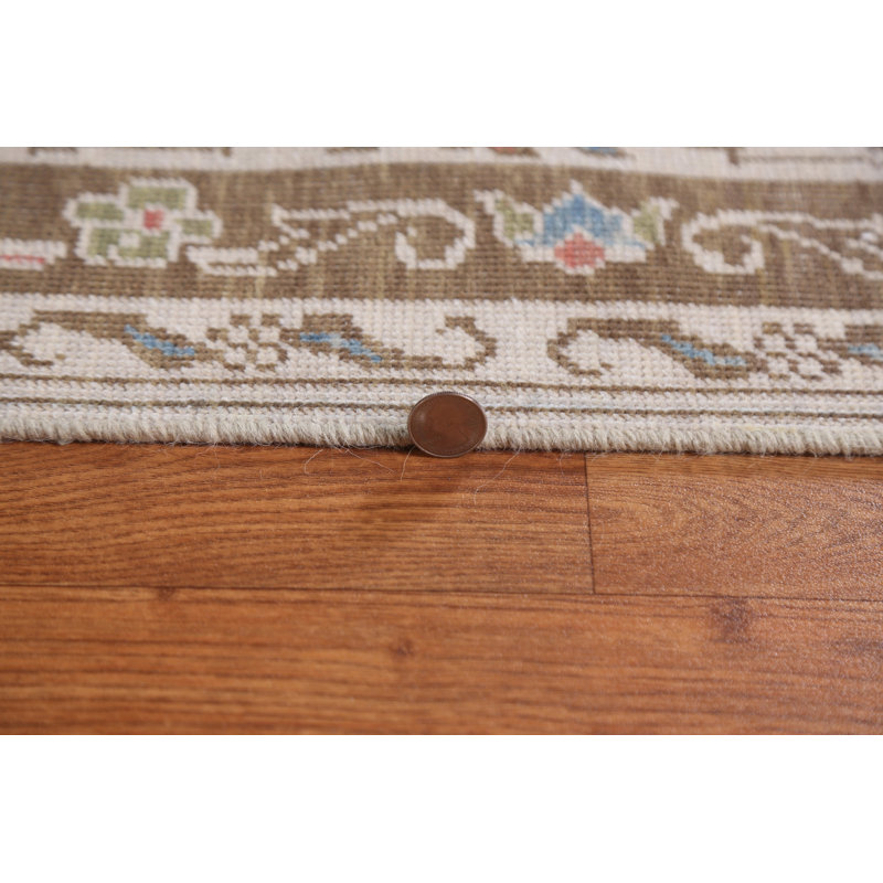 Tapis brun en laine brun Oushak noué à la main 10 x 13