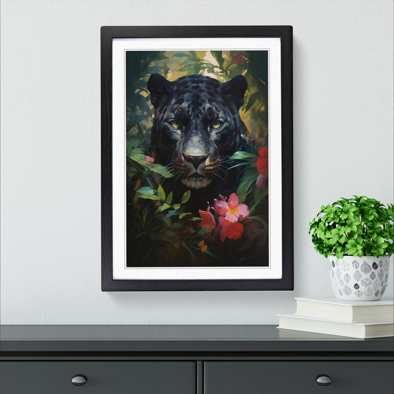 Panther Rococo - Single Picture Frame Print on Wood, Black Framed, 64cm H x 46cm W x 2" D