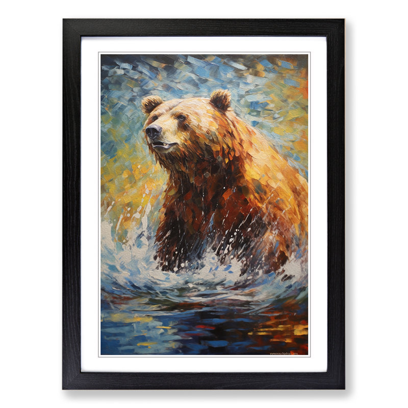 Bear Impressionism - Framed Print, 46cm H x 34cm W x 2cm D, Black Framed