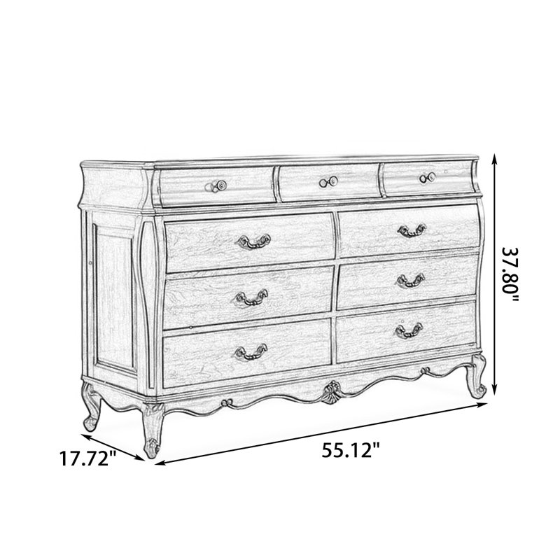 Buffet en bois de noyer massif, Noyer, H 37,8 po x l 55,12 po x P 17,72 po