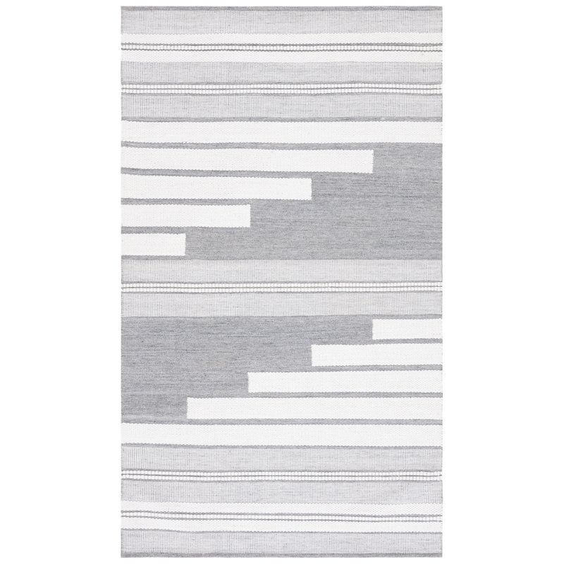 Ivory and Grey 6' x 9' Flatweave Striped Wool Rug