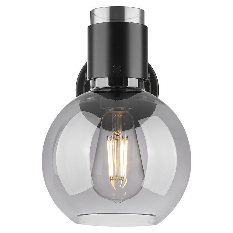 Downtown Urban - Lawton Sphere - 1 Light 8" Wall-mounted Sconce , Light Smoke, Matte Black