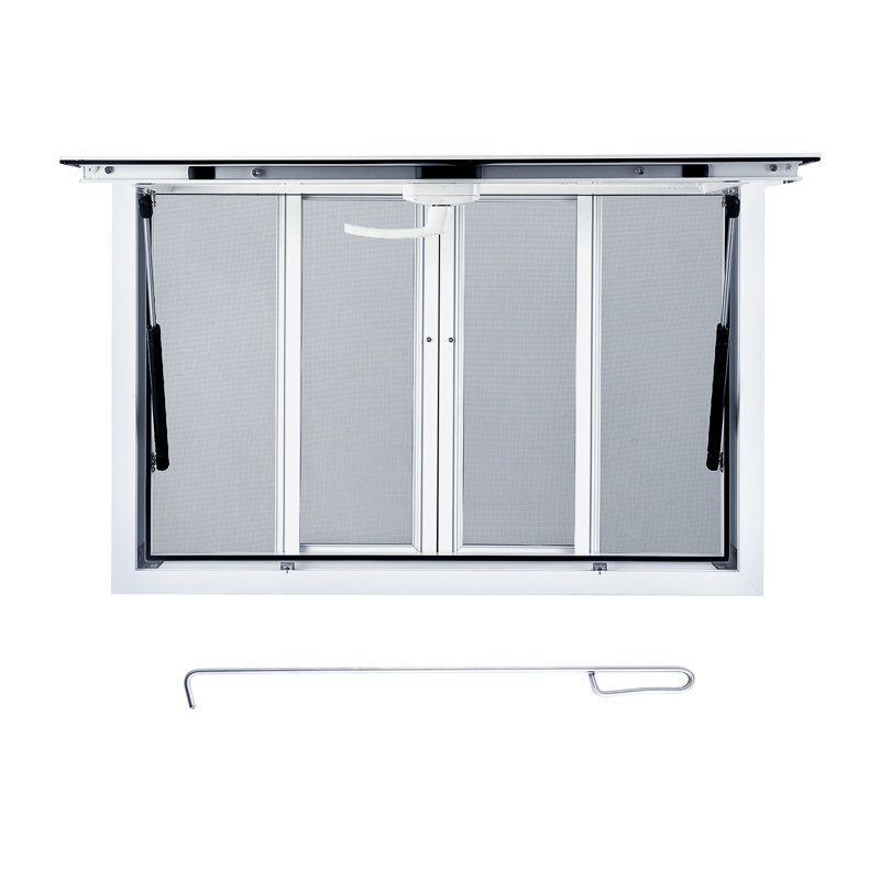 Concession Window, Aluminum Alloy Concession Serving Window With 4 Horizontal Sliding Screen Windows & Awning Door & Drag Hook, Up to 85 Degrees Stand Serving Window for Food Trucks Concession