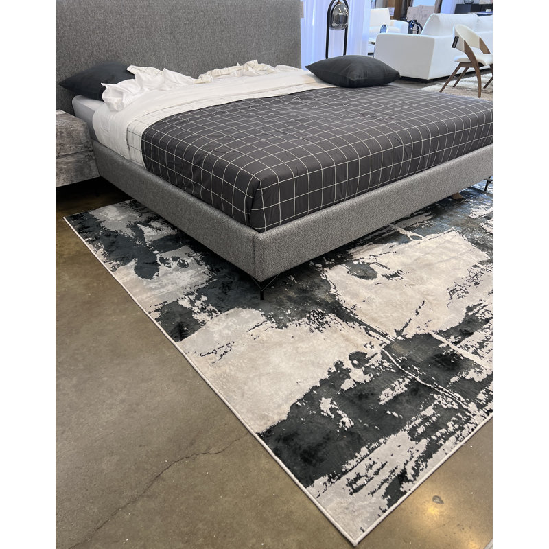 Chenae Abstract Designer Rug Gray Black, Rectangle 5'3" x 7'5"