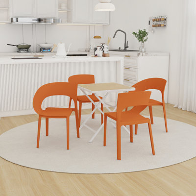Ensemble repas moderne pliant carré avec chaises en polypropylène et pieds en métal - résistant aux intempéries et multifonctionnel (blanc, kaki, orange tropical)