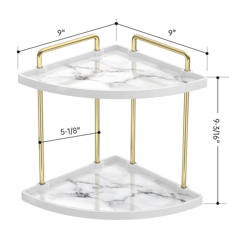 Bathroom Countertop Ceramic Tray Fan-Shaped Corner 2-Tier With Marble Pattern Vanity Skincare Perfume Organizer and Makeup Storage