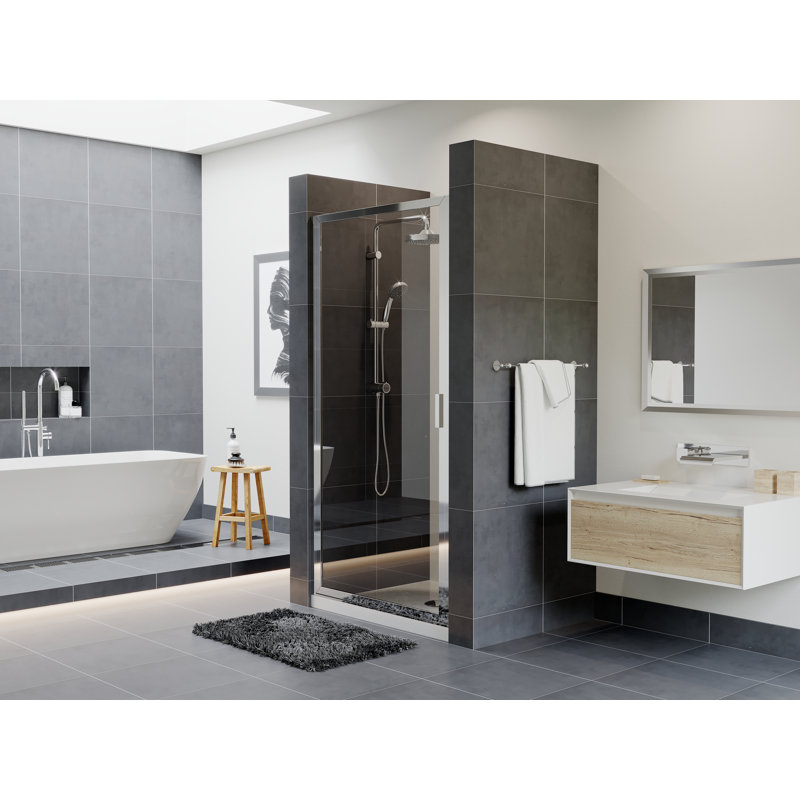 Paragon Series 34" x 69" Hinged Framed Shower Door, Brite Silver (Chrome), Clear