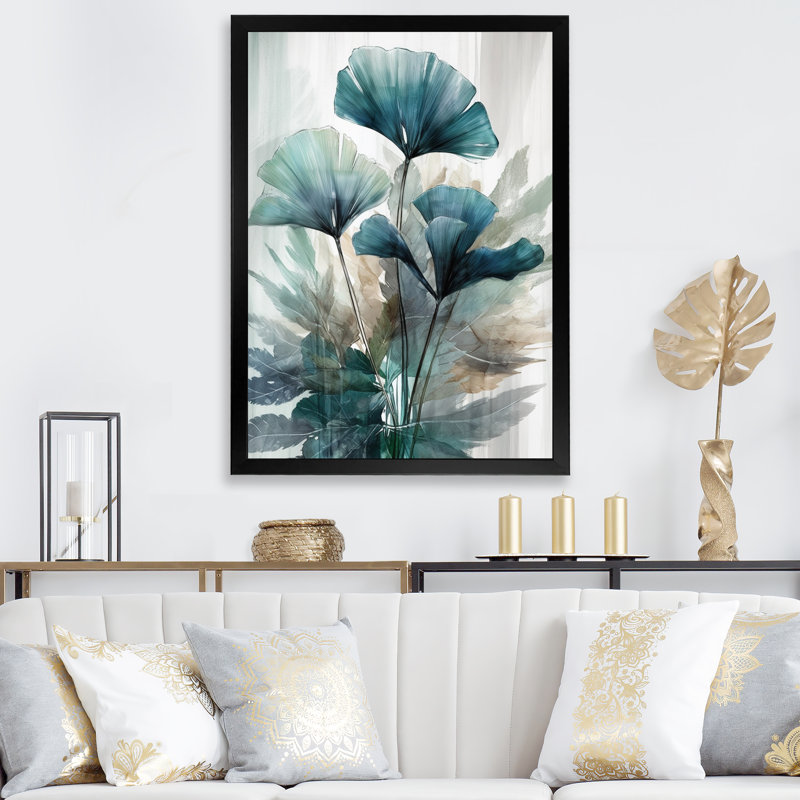 Feuilles de palmier tropical Ginkgo II - impression, Cadre photo noir, H 20 po x l 12 po x P 1 po