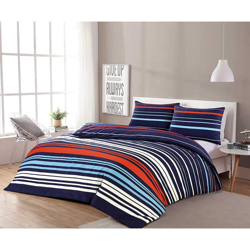 Ebern Designs Dyari Striped Duvet Cover Set with Pillowcases, Double Duvet Cover + 2 Standard Pillowcases