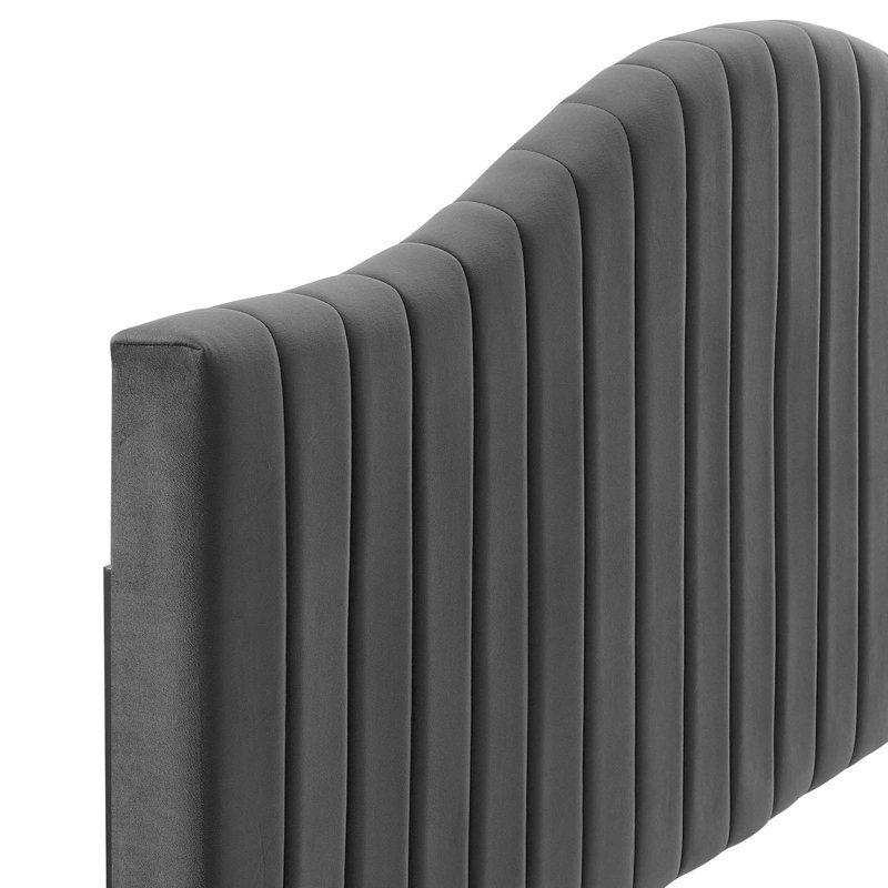 Brielle Channel Tufted Performance Velvet Headboard, Queen, Charcoal