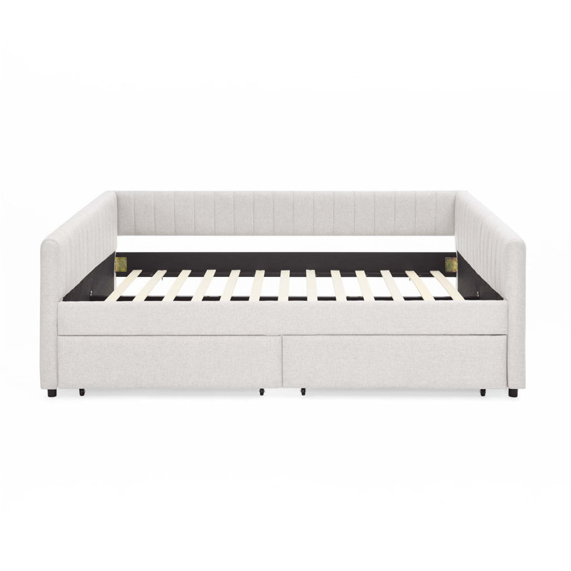 Lit de jour grand avec deux tiroirs, Beige