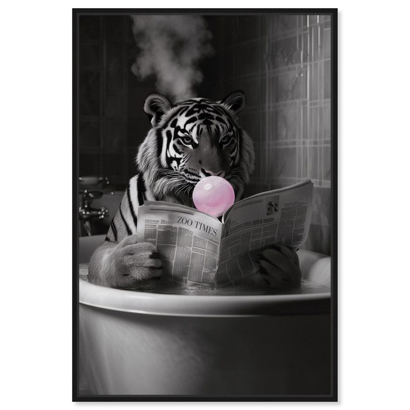 Art, remède amusant, salle de bain sur toile, bain de vapeur, tigre, Cadre flottant noir, H 16 po x l 11 po