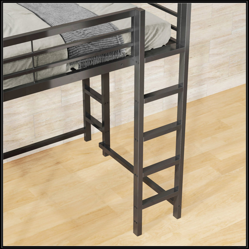 Lit mezzanine double en métal avec bureau et rangement, sécuritaire et peu encombrant pour les garçons, les filles et les adolescents en noir