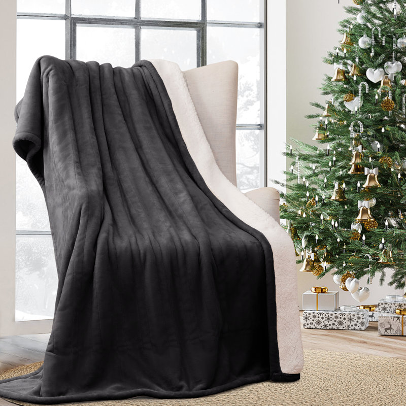 SEALY Flannel & Sherpa Heated Blanket, Black, King