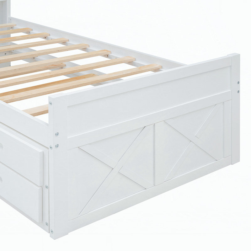 Lit plateforme en bois avec lit gigogne et rangement, Blanc, Simple