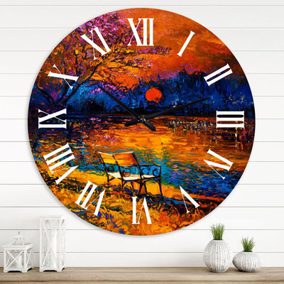 Red Moon Sunset in Autum Forest - Farmhouse wall clock
