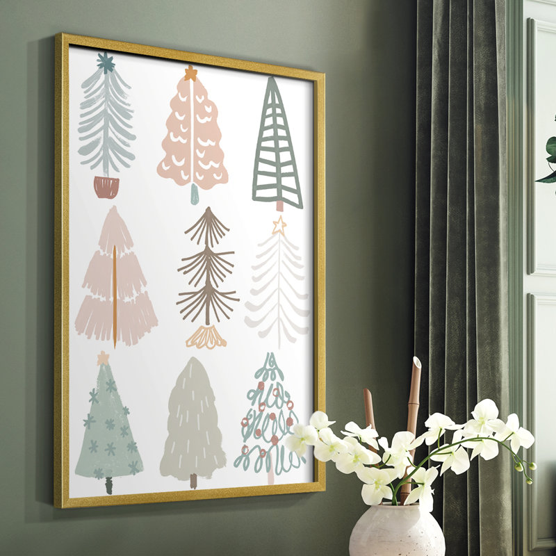 Arbre de Noël croquis II, reproduction encadrée - bois massif, H 14 po x l 11 po