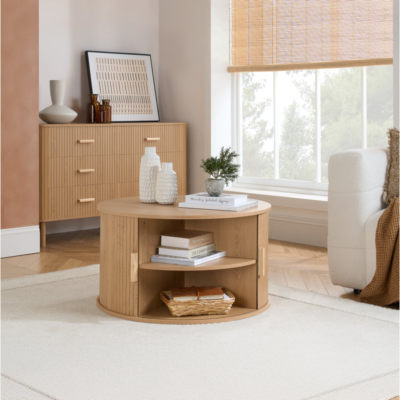 Coffee Table with Storage, Oak Wood