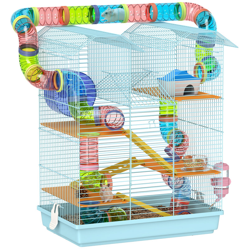 Cage pour petits animaux avec rampe Ming, Bleu clair