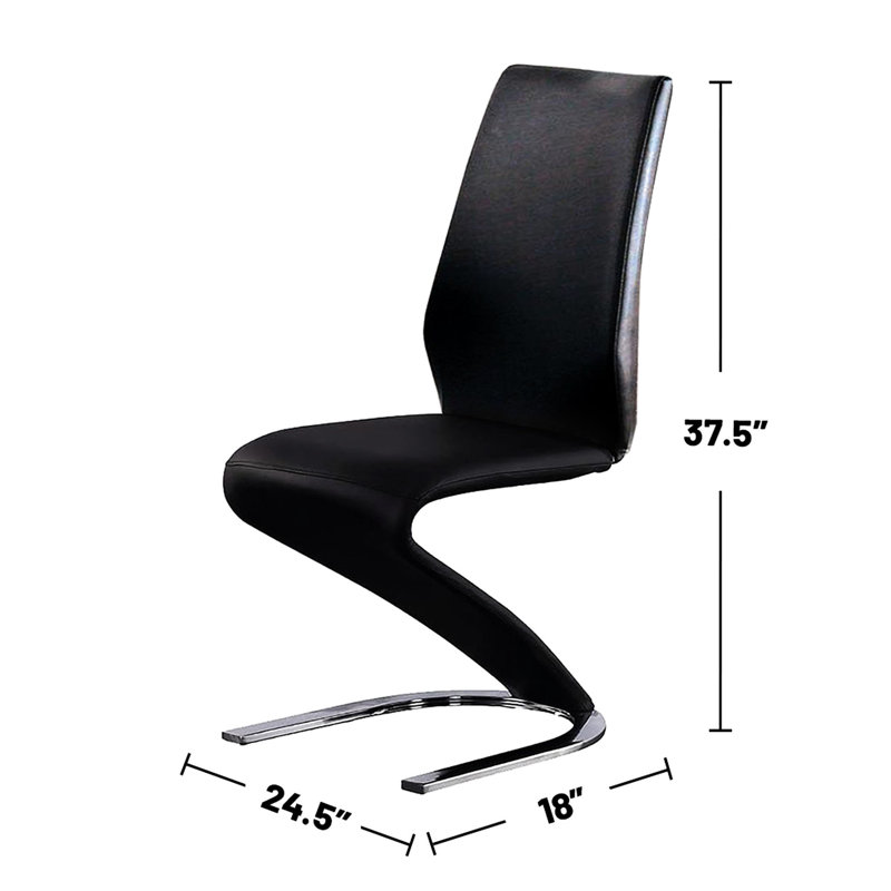 De 2 chaises rembourrées noires, finition, base en forme de Z, côté 2, fête