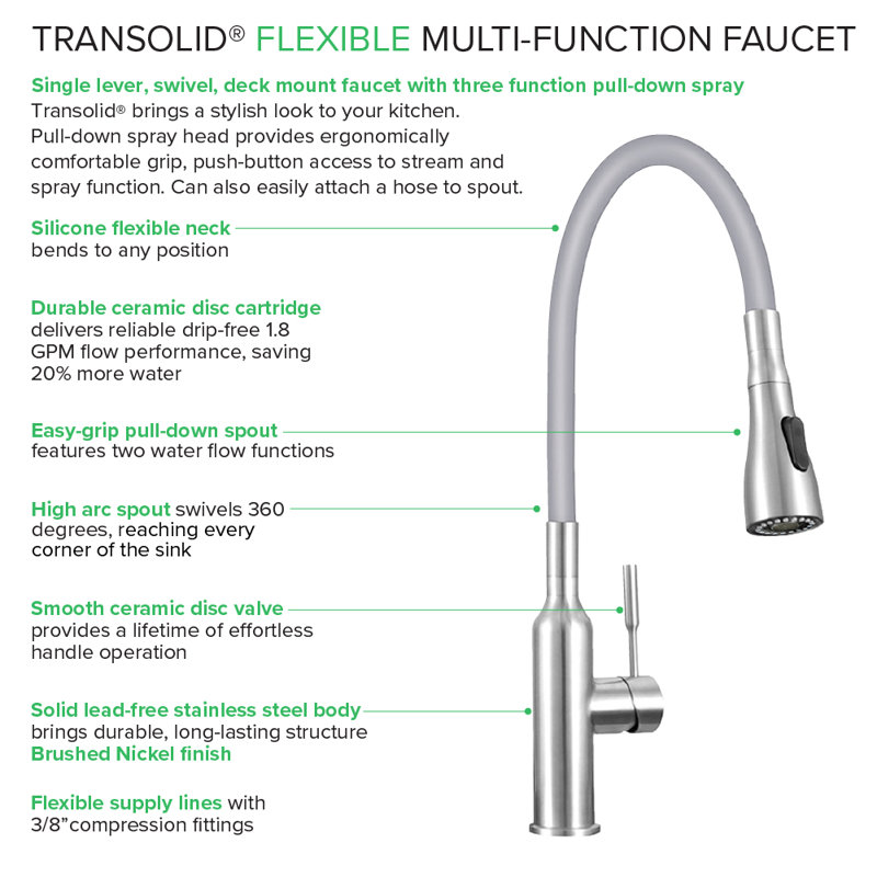 Brushed Nickel and Grey Pull-Out Spray Kitchen Faucet