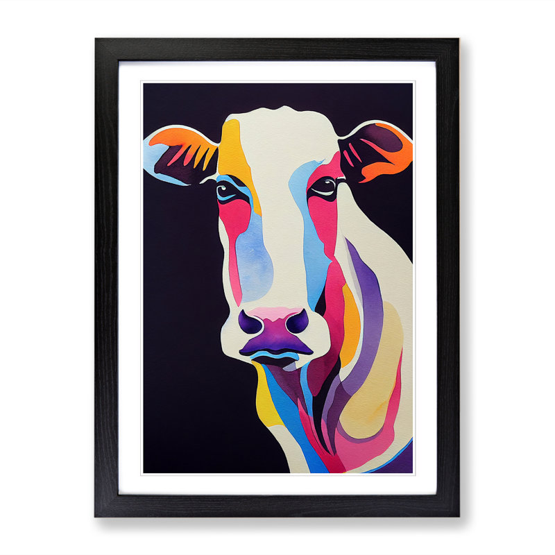 Watercolour Cow - Single Picture Frame Print, 64cm H x 46cm W x 2cm D, Black