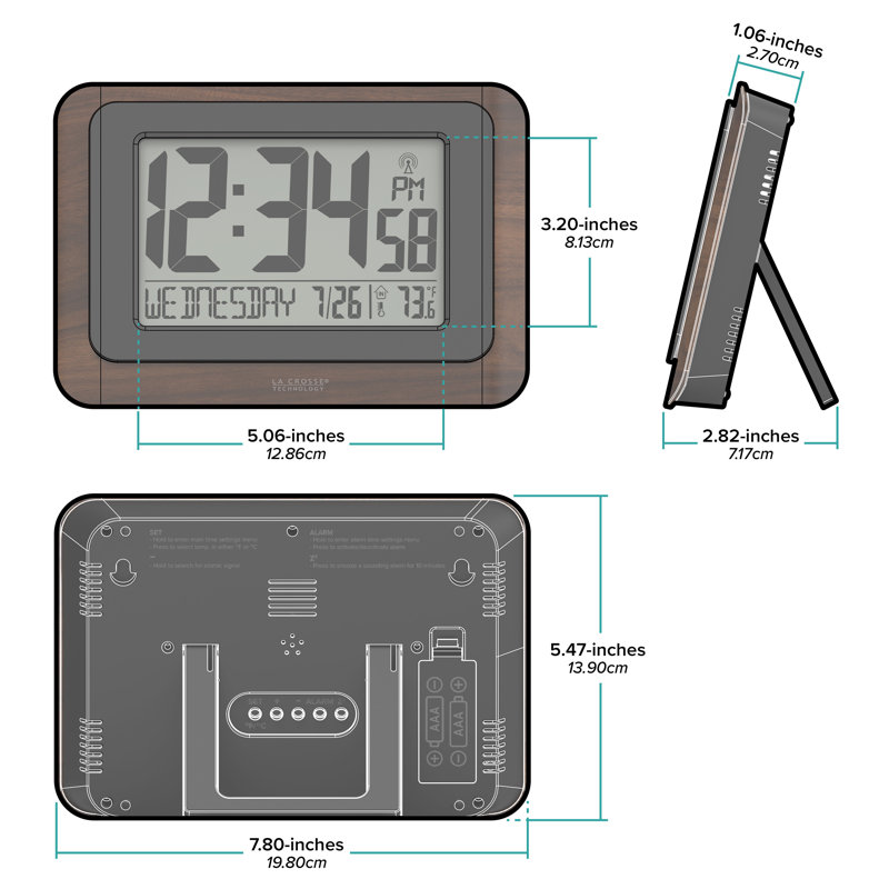 Digital Atomic Clock with Indoor Temperature, Walnut/Black
