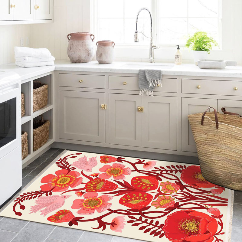 Tapis décoratif moderne rose à motif floral rose de la collection Barcelona, Rectangle 4 pi 7,12 po x 6 pi 6,74 po