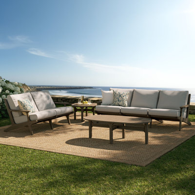 Saratoga 4-Piece Outdoor Teak Wood Furniture Set In Pebble