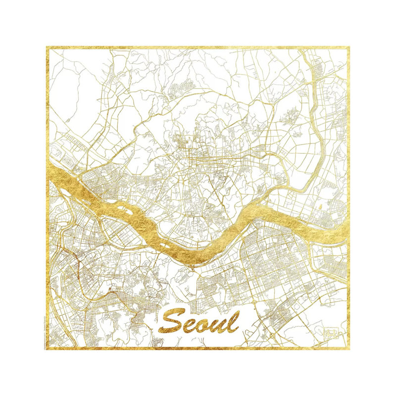 Seoul Gold Leaf Urban Blueprint Map by Hubert Roguski - Wrapped Canvas Print, 45.72 cm H x 45.72 cm W