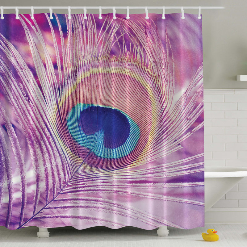 Rideau de douche simple à imprimé à plumes peacock