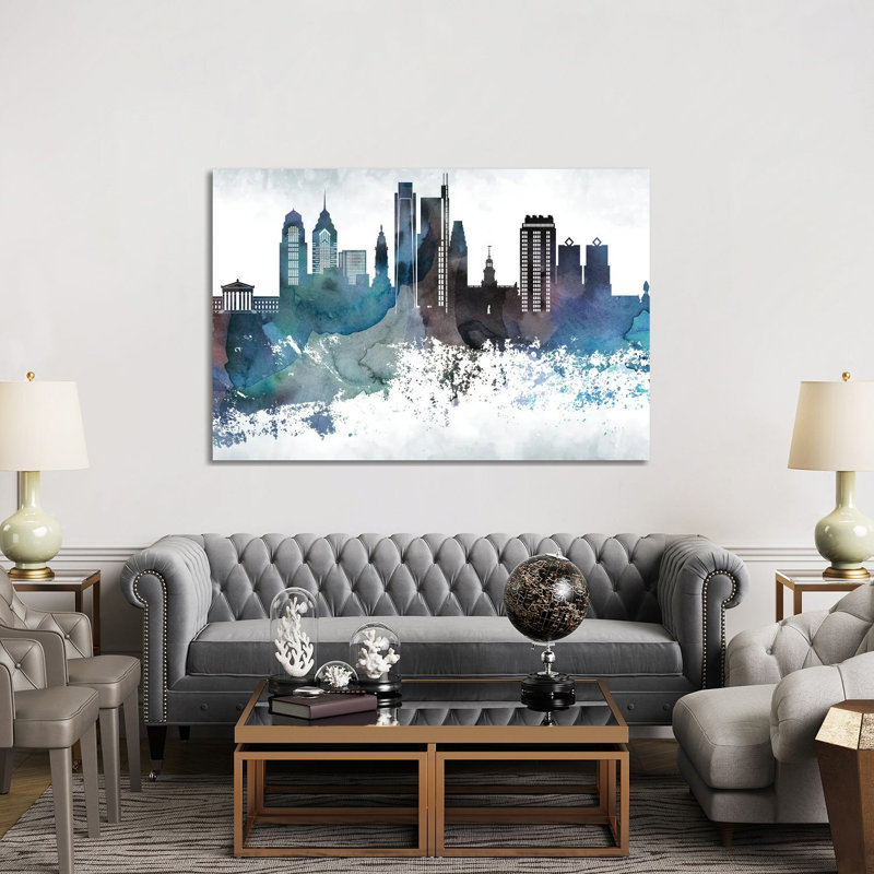 Philadelphia Bluish Skylines - Wrapped Canvas Painting, 152.5 cm H x 101.5 cm W