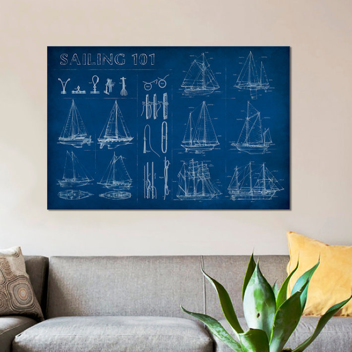 «Sailing Infograph» par Ethan Harper - impression sur toile tendue, H 18 po x l 26 po x P 1,5 po, Pas de tapis, Toile tendue
