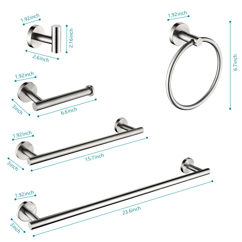 9 Piece Bathroom Towel Rack Wall Mount - Stainless Steel In Brushed Nickel Classy, Scratch, Effortless Assembly Modern Design, Scratch-, Easy Install