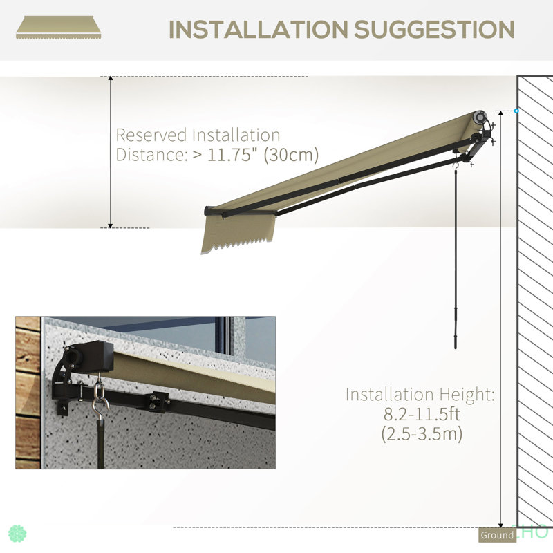 Auvent rétractable, abri de soleil pour auvent de patio avec poignée à manivelle, tissu résistant aux rayons UV de 280 g / m² et structure en aluminium pour terrasse, balcon, cour