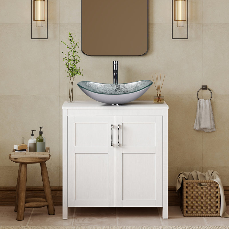 Meuble-lavabo simple 30 po avec lavabo moderne autoportant, Blanc