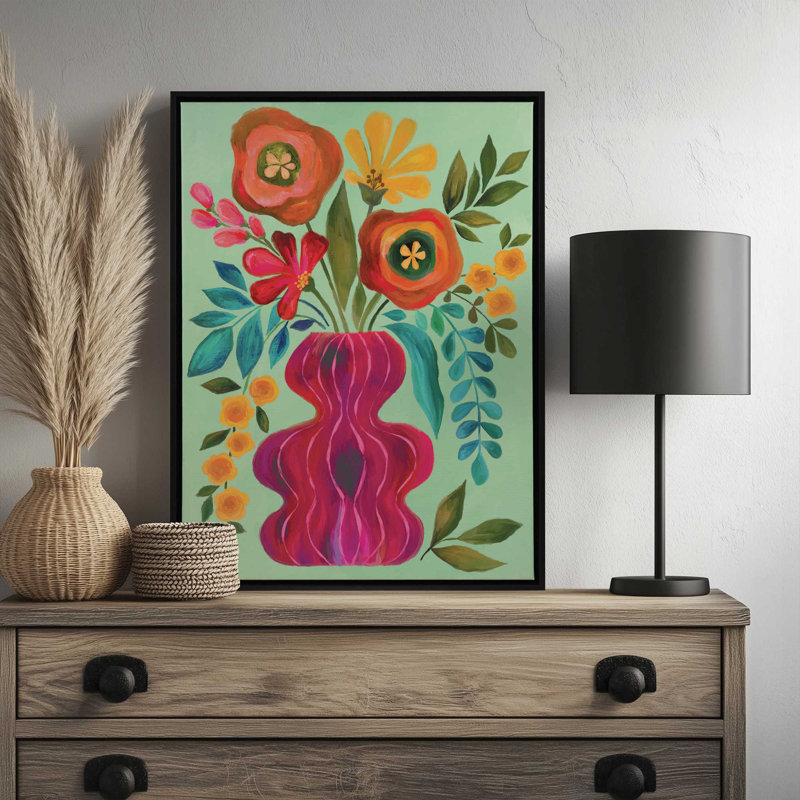 «Bright Funky Bouquet» par Cat Thurman Designs, reproduction d'art, L 30 x H 40, Brun, Toile avec cadre