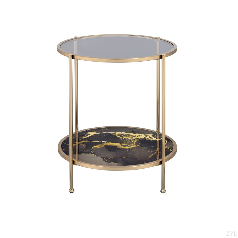Table de bout en marbre noir, verre et champagne