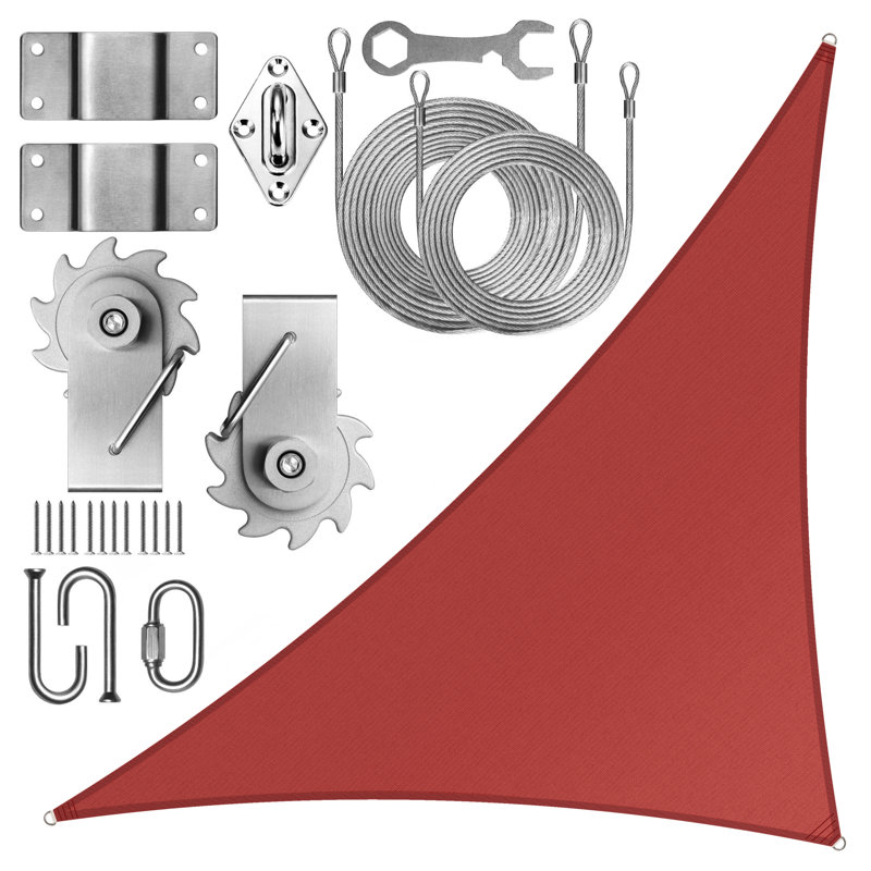 Pare-soleil triangulaire droit Colourtree avec ensemble de treuil d'installation, 12 pi x 12 pi x 17 pi, Rouge