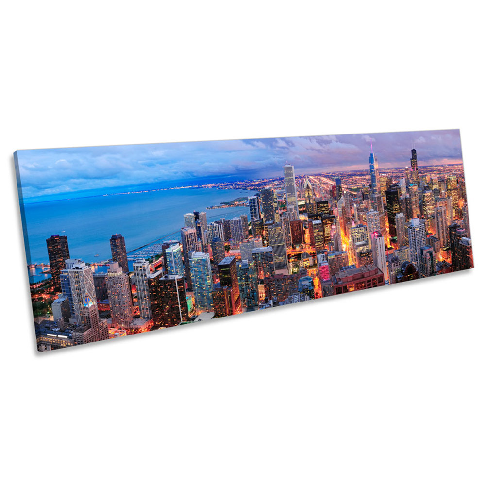 Chicago Skyline Cityscape - Wrapped Canvas Panoramic Print
