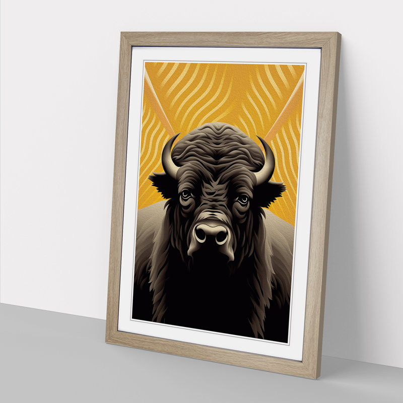 Bison Op Art - Framed Print, 46cm H x 34cm W x 2cm D, Oak Framed